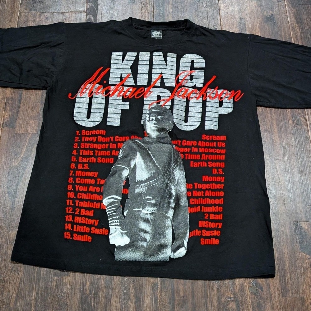 Cotton Heritage Michael Jackson King of Pop Glitter Print T-Shirt Mens XL Black